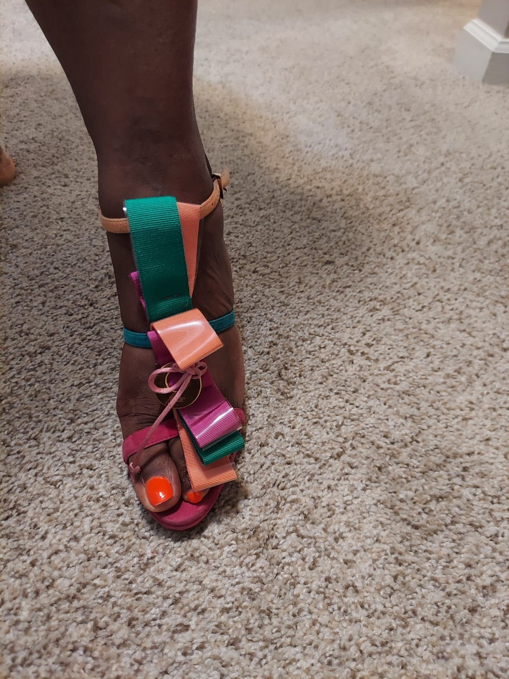 Colorblock Ribbon Accent Women’s High Heel Sandal - Multicolor